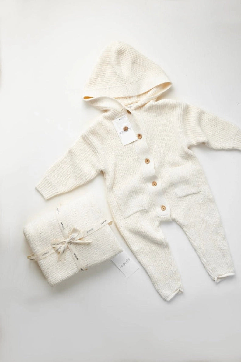 Cloud Cream Hooded Knit Playsuit