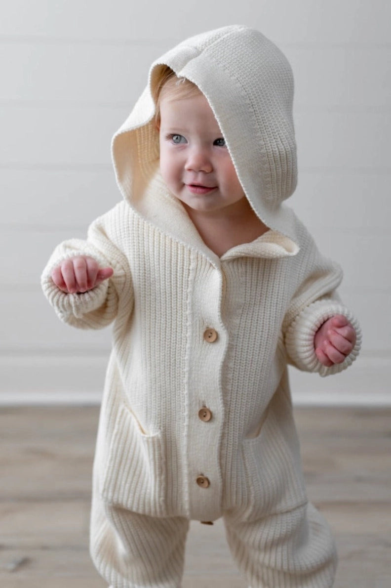 Cloud Cream Hooded Knit Playsuit